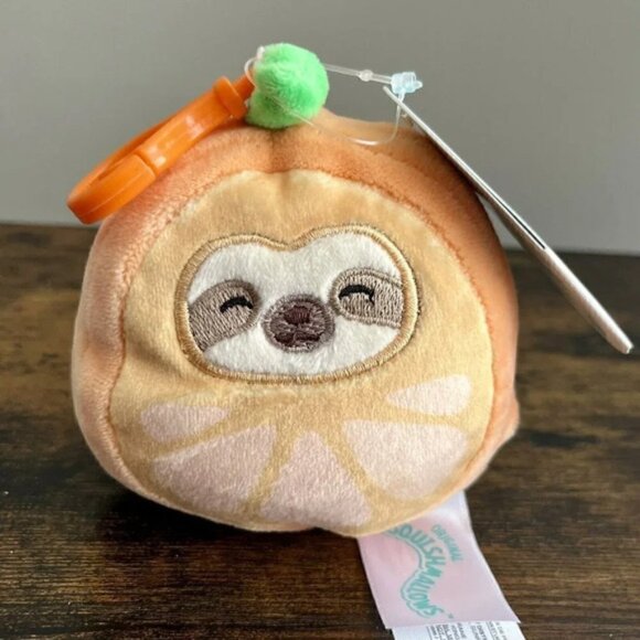 Squishmallows Simon Sloth Orange Tangerine Clip On Keychain Plush Toy 3.5" - Picture 1 of 3